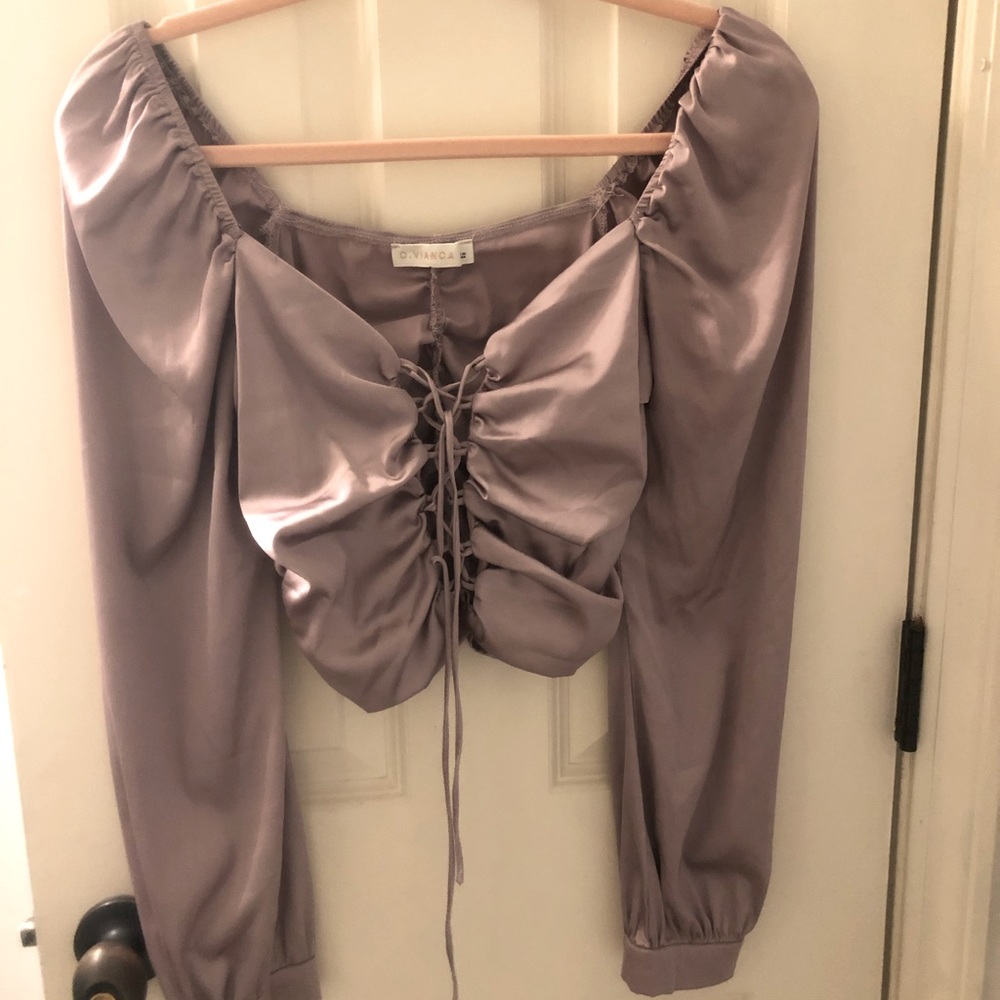 Silk Lilac Purple Lace up Crop Top